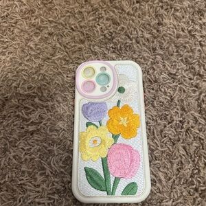 Amazon Floral Embroidered Phone Case - White and Multicolor